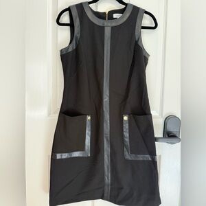 Calvin Klein Black Mini Dress with Leather Accents